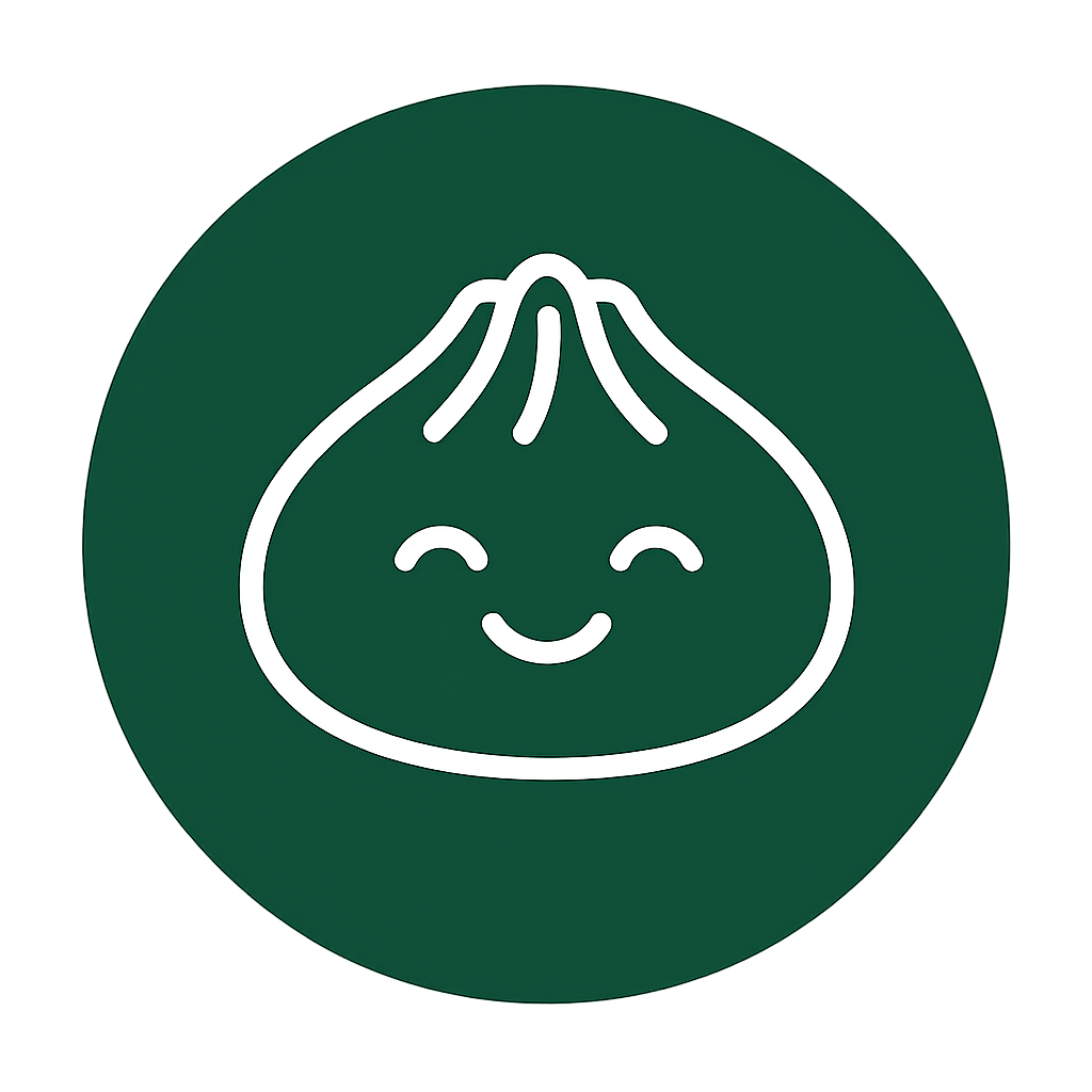 the salty dumpling website icon featuring a happy xiao long bao on a deep green background