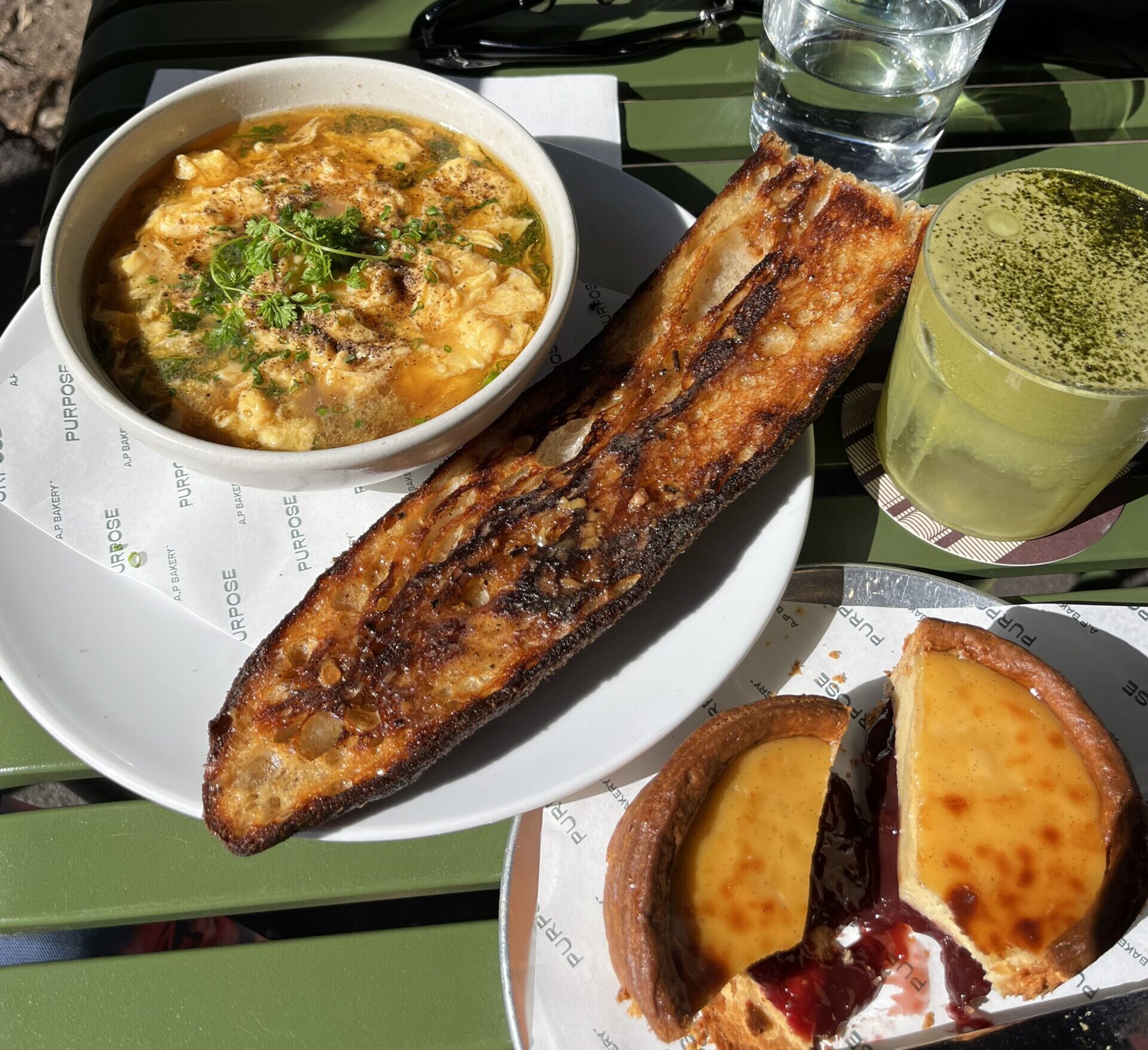 ap bread and wine's drowned eggs, coconut water float and vanilla flan