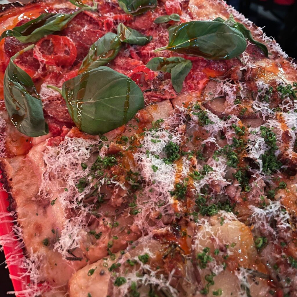 city oltra half and half pizza - salami, and potato sausage city oltra half and half pizza - salami, and potato sausage